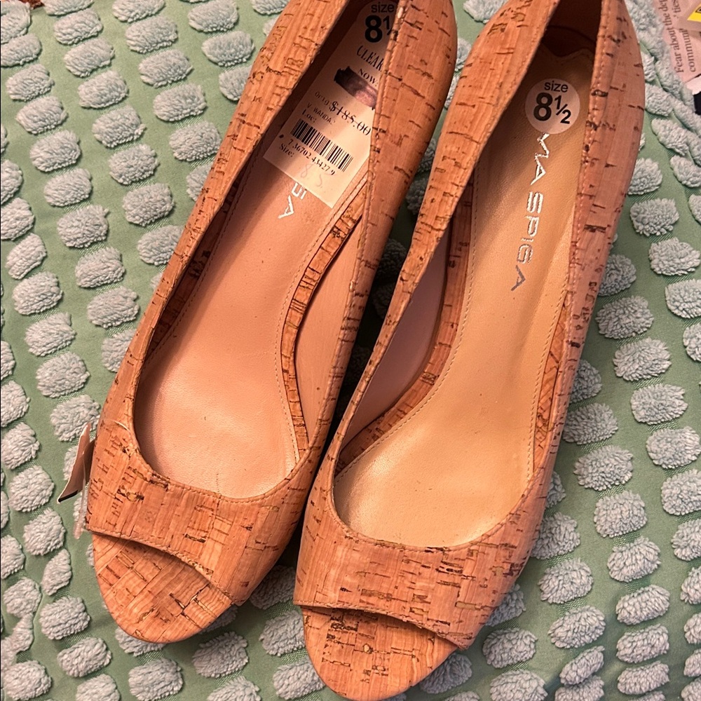 Via Spiga Cork Peep Toe Heels